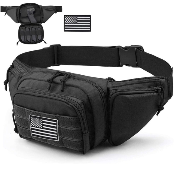 NWT Conceal Carry Tactical Fanny Pack One Size Fits Most Black With Flag - Picture 1 of 1